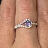 White Gold Round Tanzanite and Diamond Asymmetrical Double-Band Ring