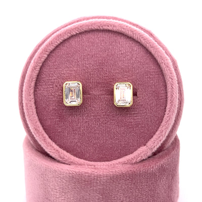 Sterling Silver Gold Plate Rectangle Cubic Zirconia Earrings BLACK FRIDAY 2025