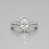 White Gold Oval Halo Diamond Bridal Wedding Engagement Ring Set