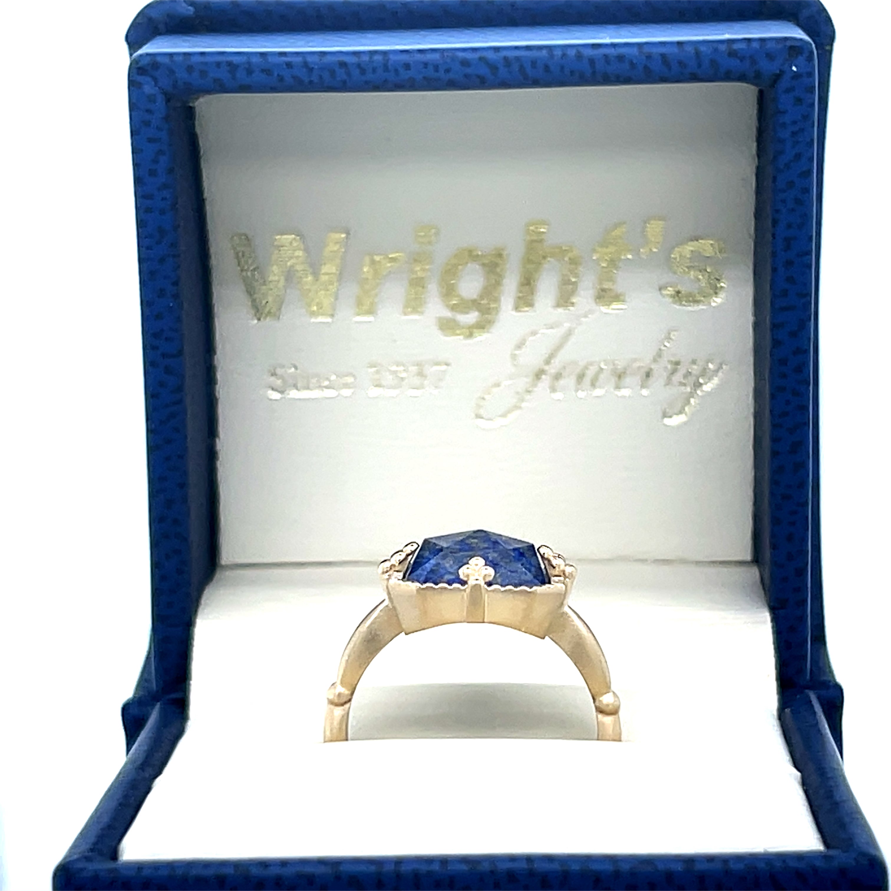 Yellow Gold Lapis Etruscan Ring