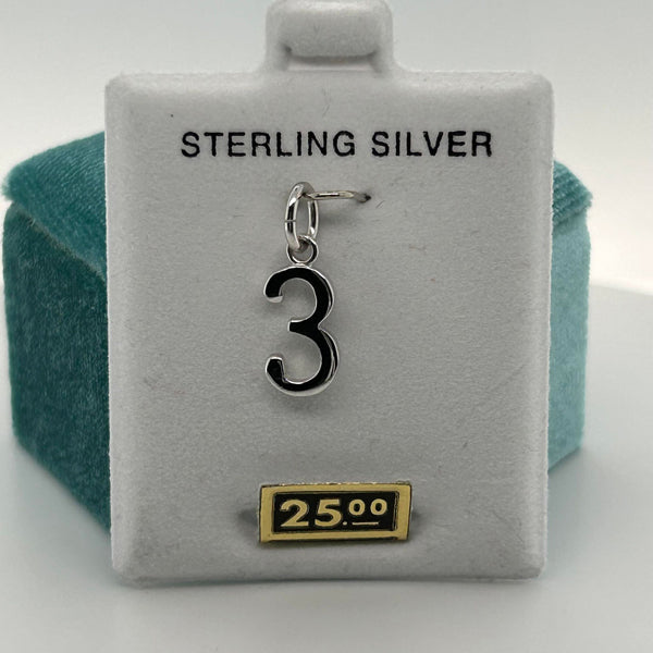 Silver Number 3 Charm