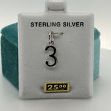 Silver Number 3 Charm