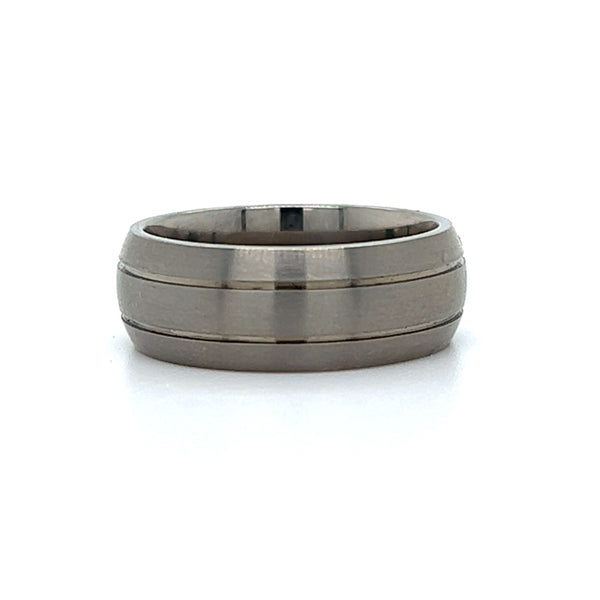 Men’s 8mm Titanium Brushed Wedding Band with 2 Grooves Size 12