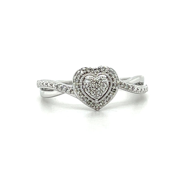 14K White Gold Diamond Heart Halo Promise/Bridal Ring (.10CTW)