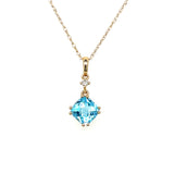 14K Yellow Gold 1.09CT 6x6mm Swiss Blue Topaz and 0.022 Carat Total Weight Diamond Pendant