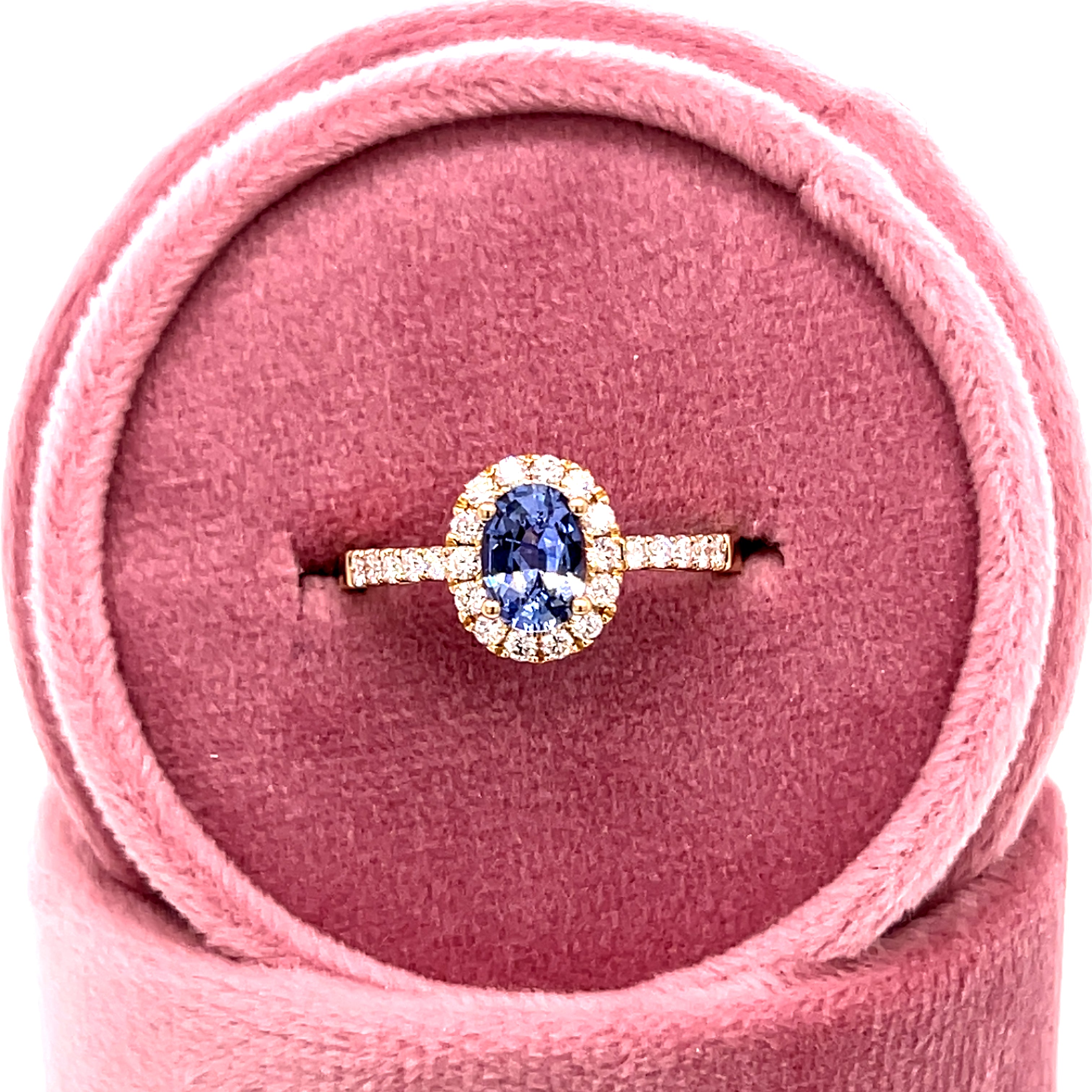 14K Yellow Gold Oval Sapphire and Diamond Halo Ring