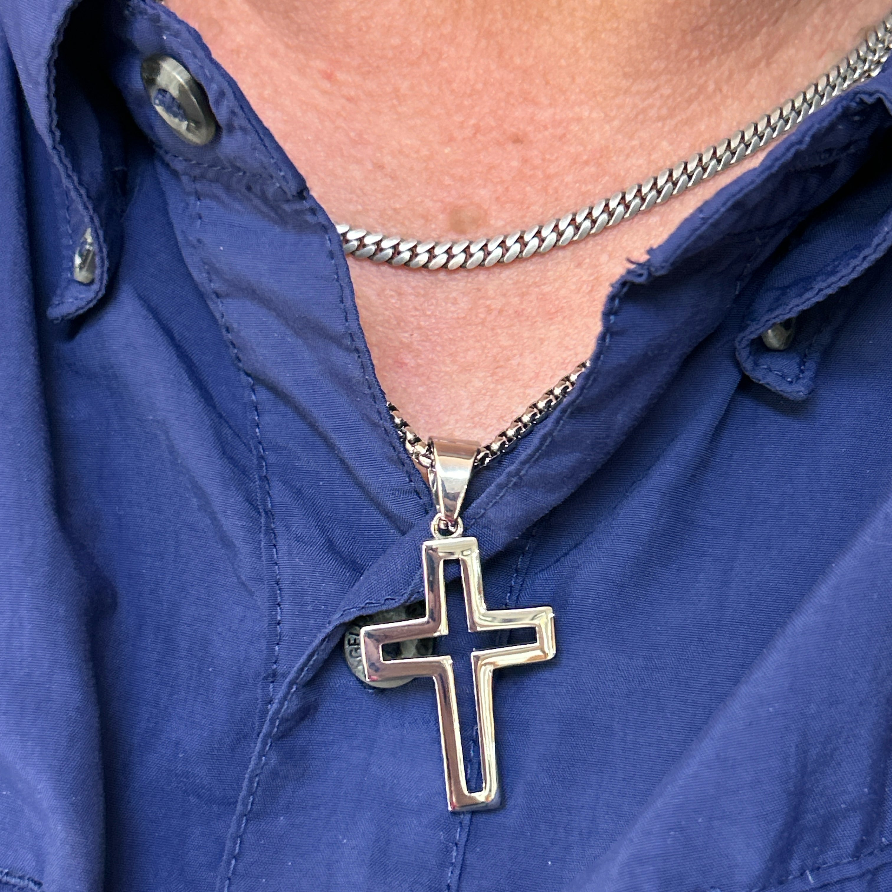 Black Friday Men's Stainless Steel Cut-Out Cross Necklace