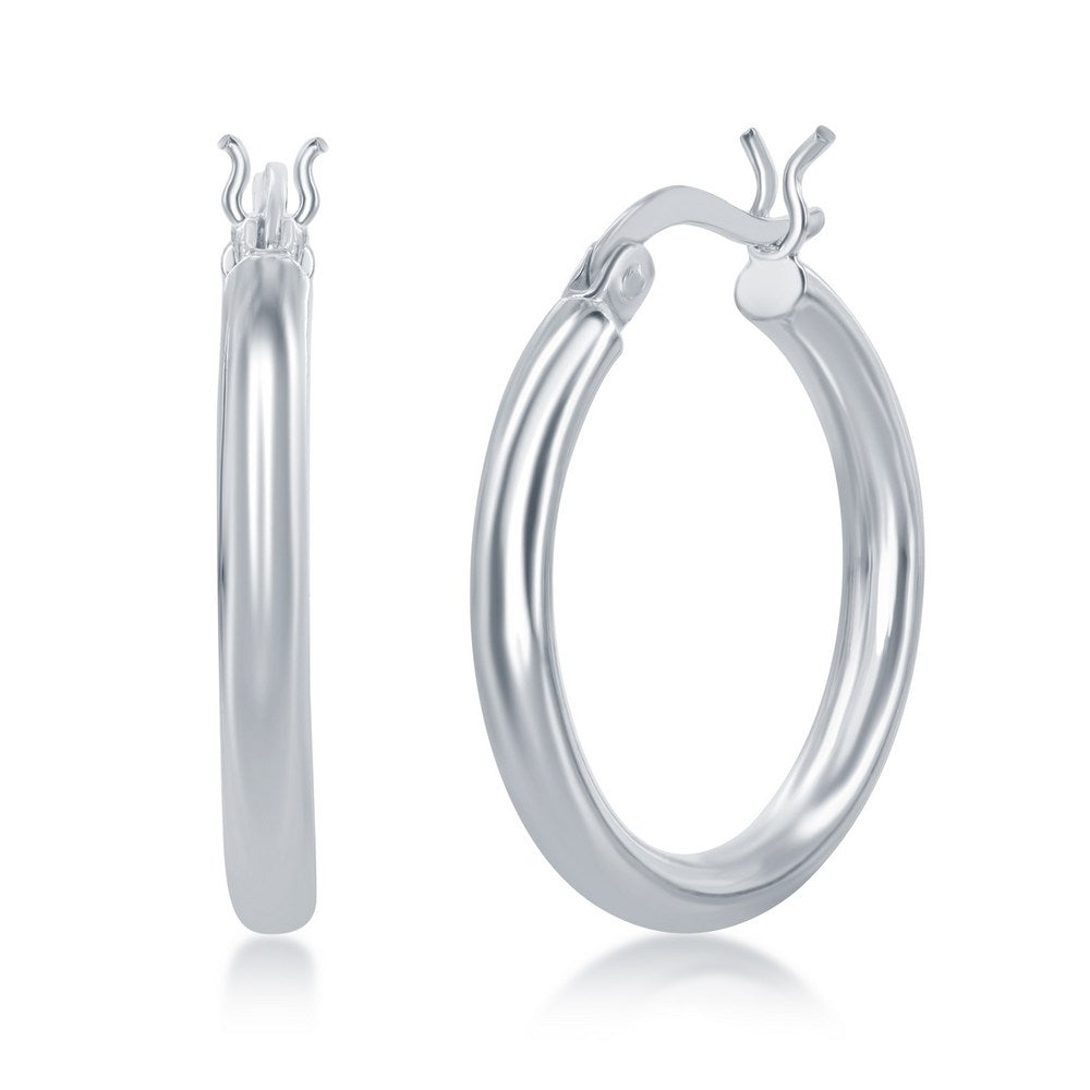 Sterling Silver  Rhodium Plated 3x25mm High-Polished Hoop Earrings