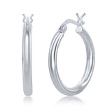 Sterling Silver  Rhodium Plated 3x25mm High-Polished Hoop Earrings