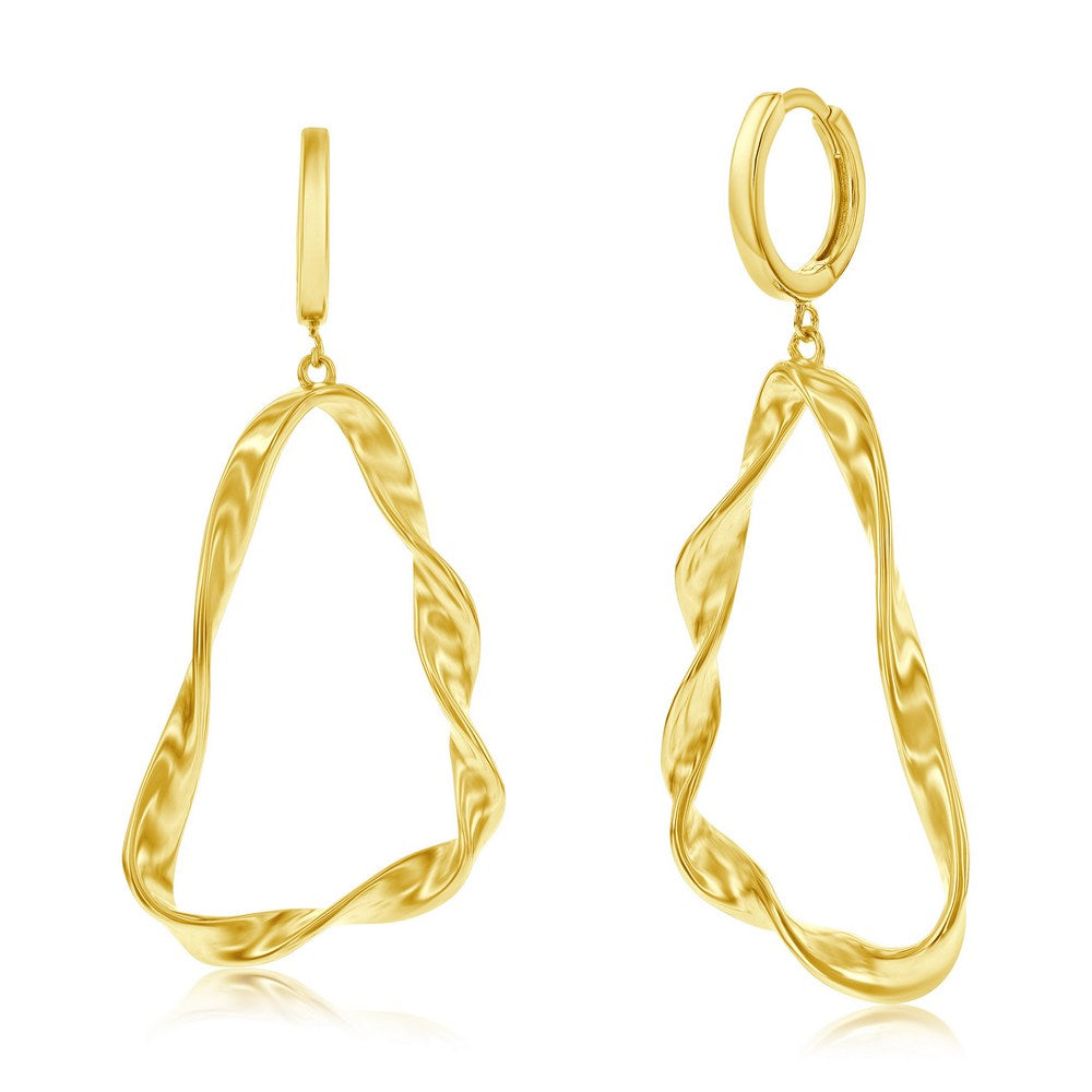 Sterling Silver Gold Plated Twisted Triangle Design Dangle Earrings