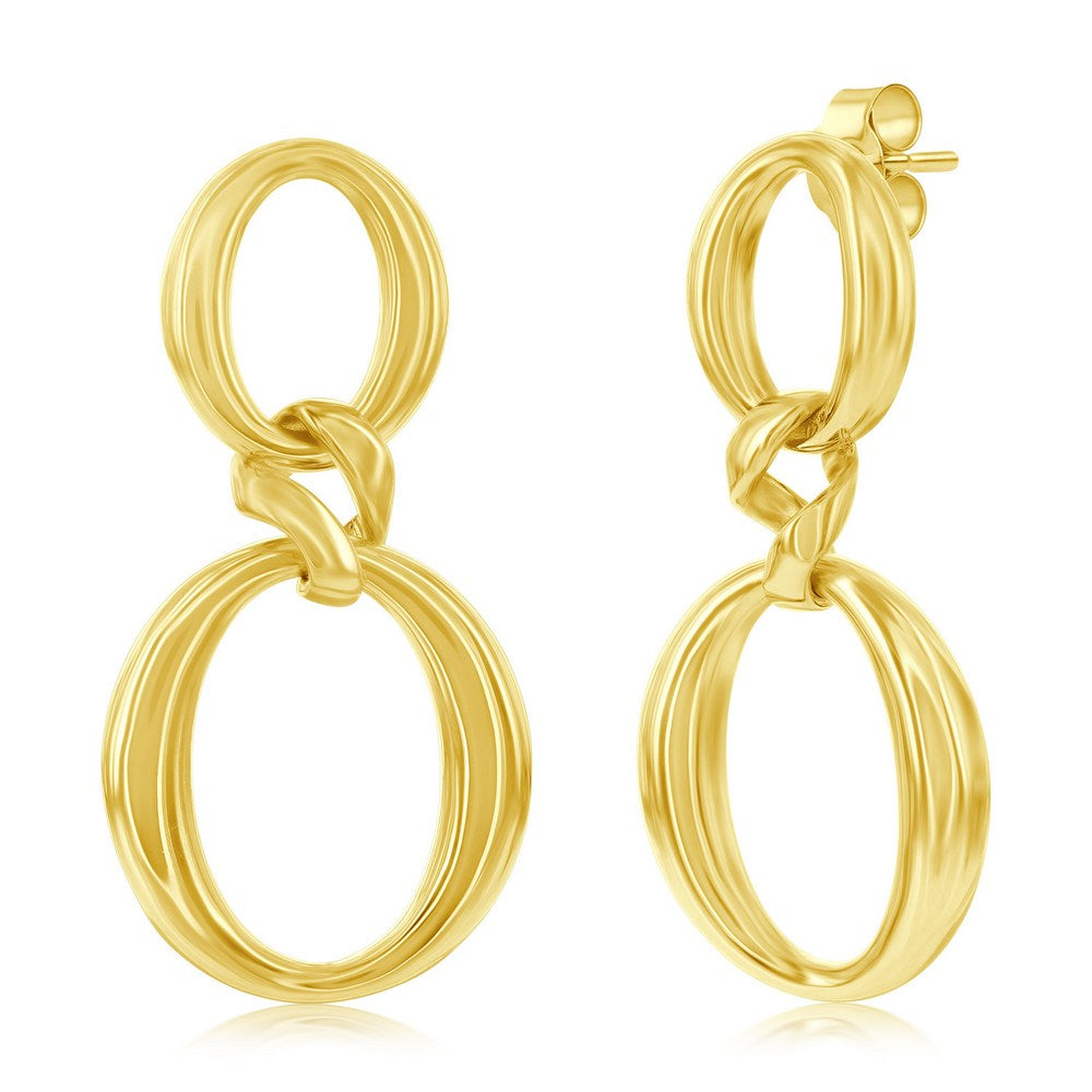 Sterling Silver Gold-Plated Double Oval Dangle Earrings