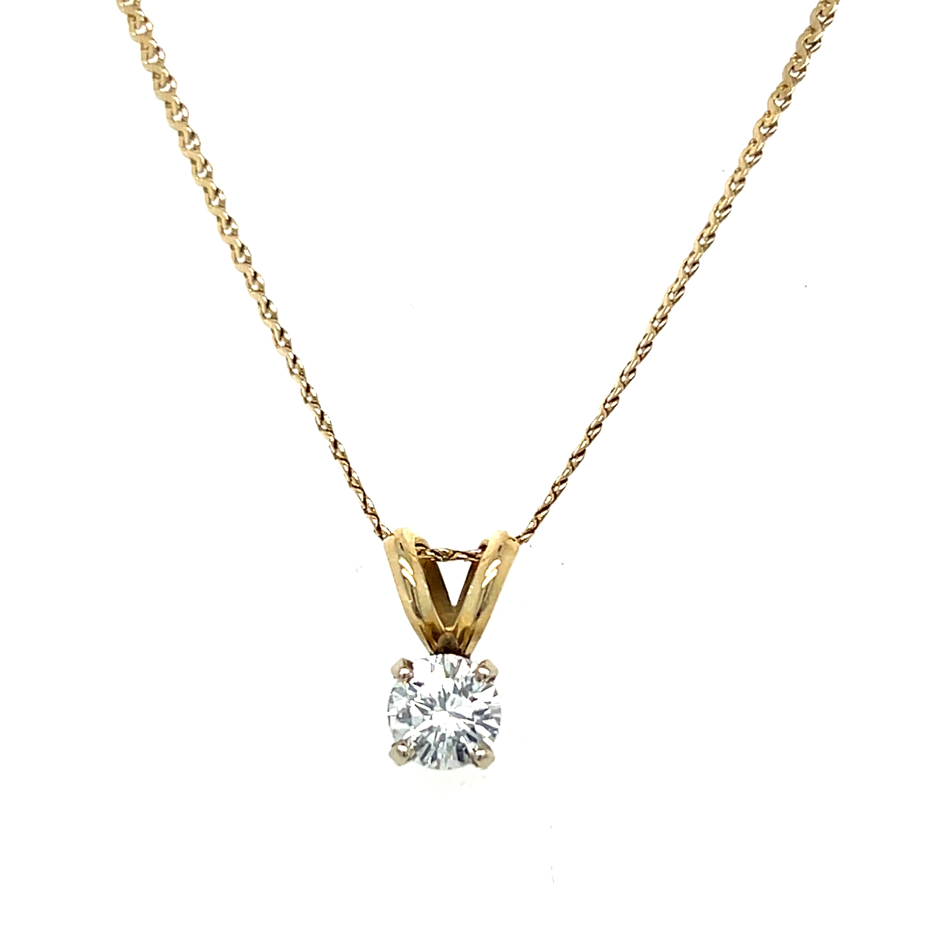 "Adaline" 14K Two-Tone 0.47 Carat Round Diamond Solitaire Pendant Estate