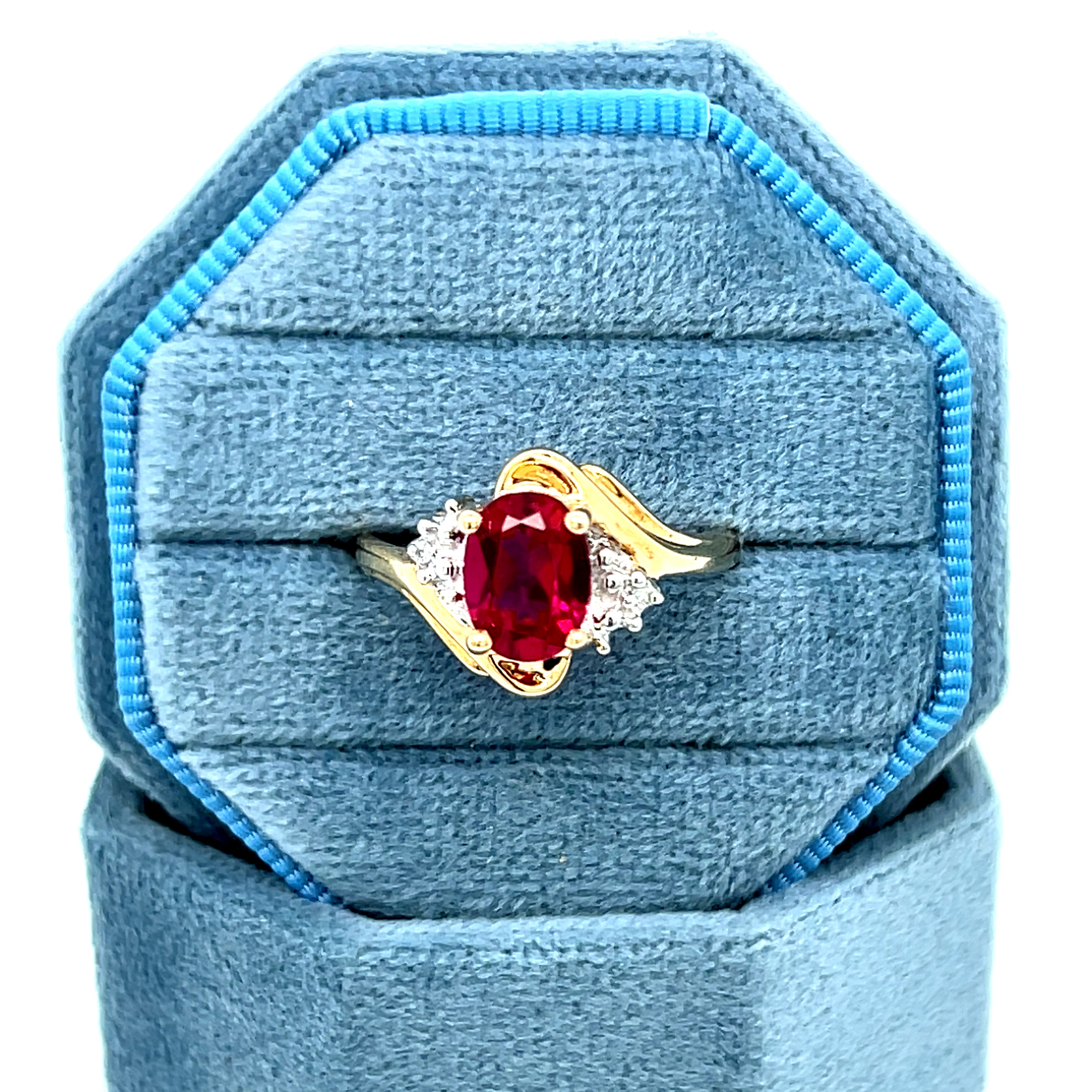 "Alby" 10K Yellow Gold Created Ruby and Diamond Ring Estate