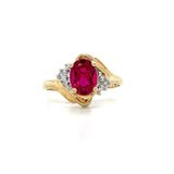 "Alby" 10K Yellow Gold Created Ruby and Diamond Ring Estate