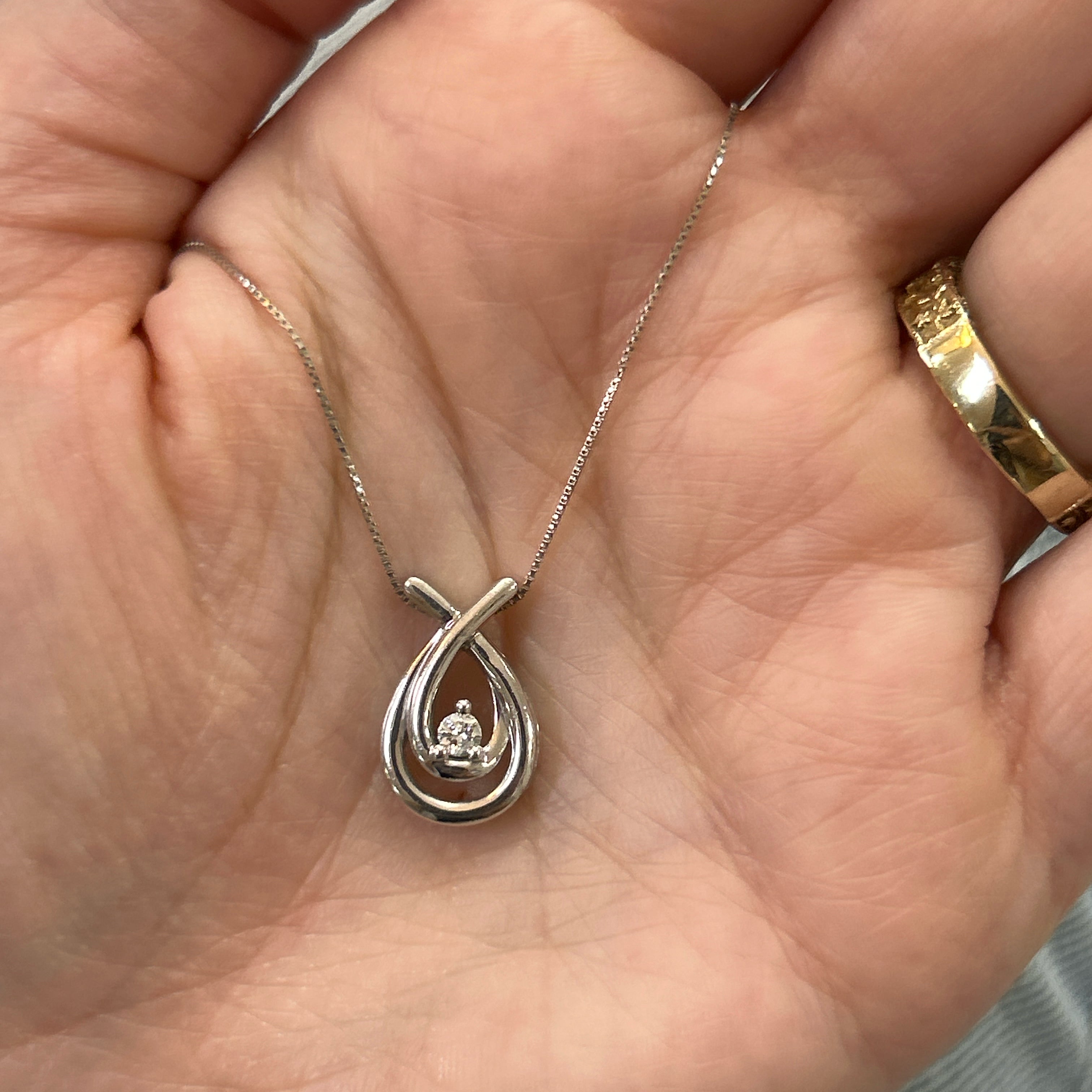 "Alicia" 10K White Gold 0.07CT Diamond Double Pear-Shaped Pendant Estate