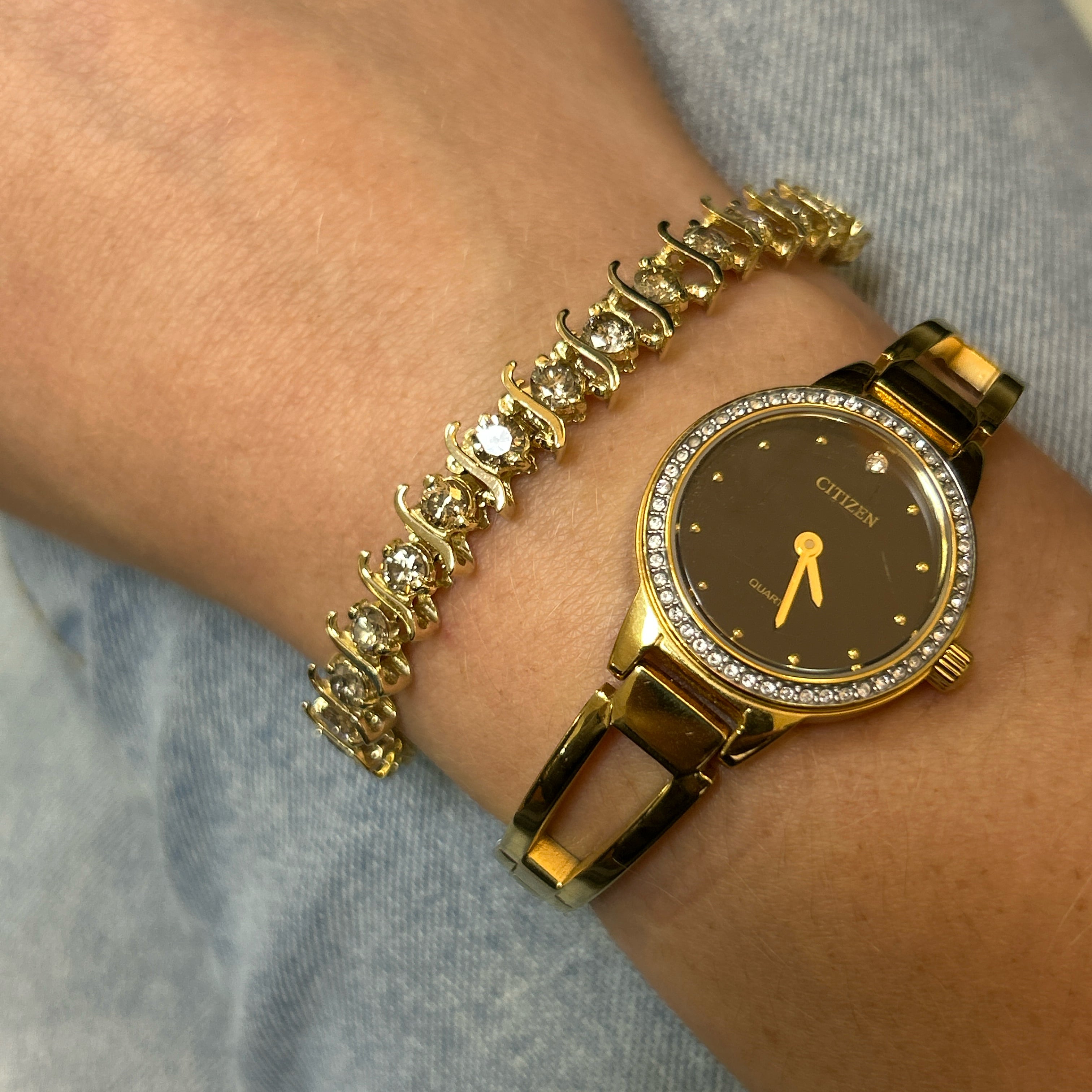 "Amaryllis" 14K Yellow Gold 17g 6CT Tennis Bracelet 7" Estate