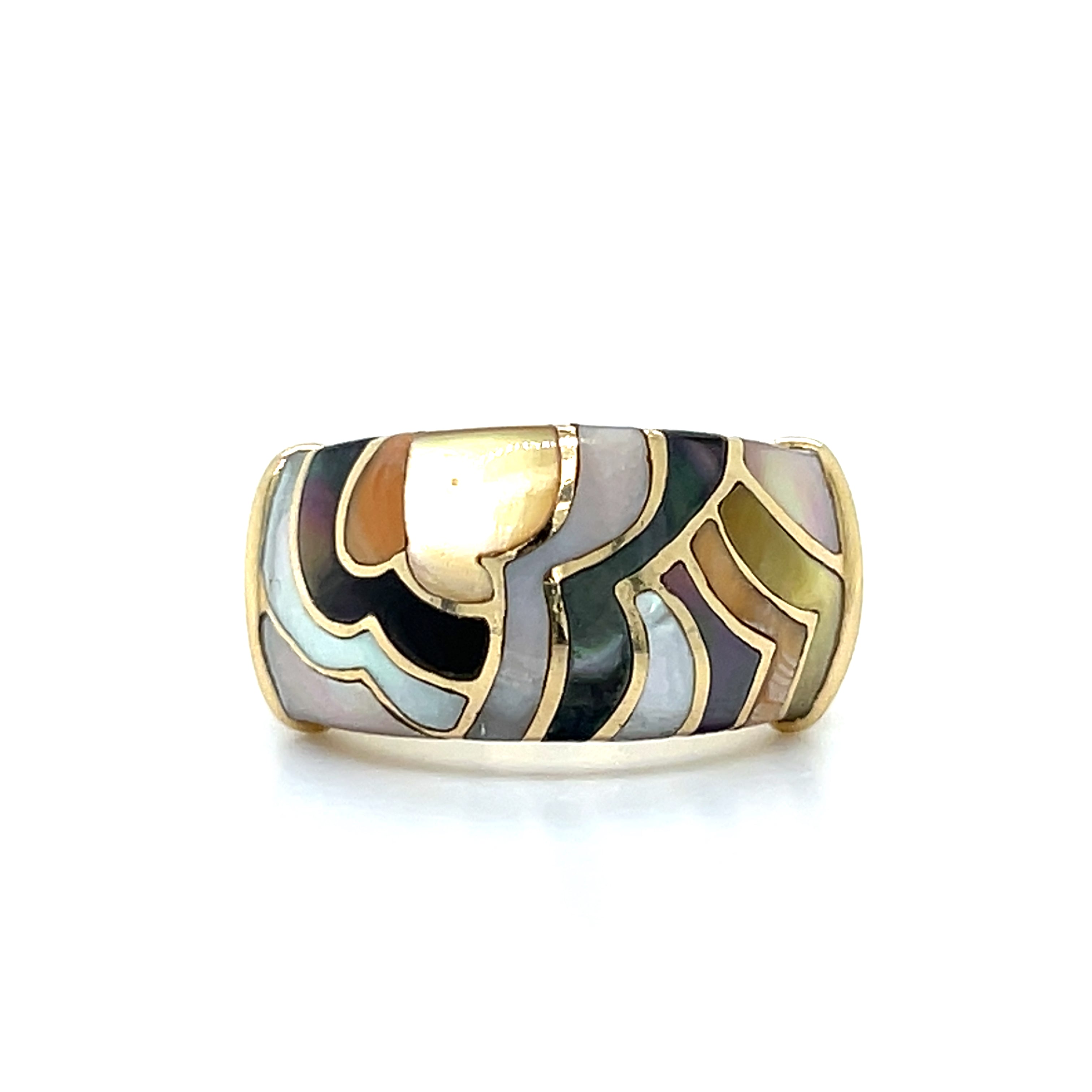 "Arista" 14K Yellow Gold Abalone Shell Wide Band – Size 7 (Estate, No Sizing)