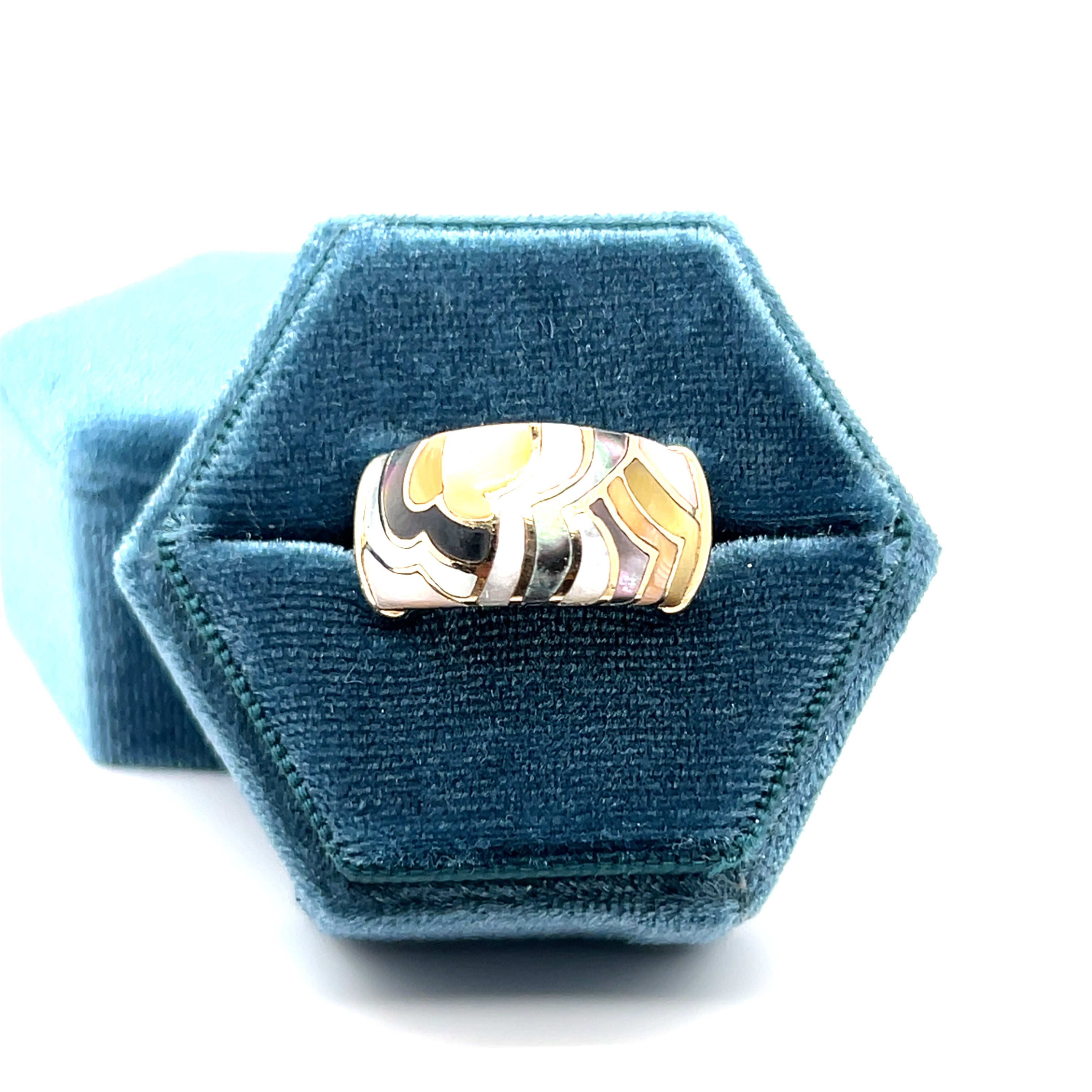 "Arista" 14K Yellow Gold Abalone Shell Wide Band – Size 7 (Estate, No Sizing)