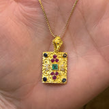 "Audrey" 18K Yellow Gold Ruby, Emerald, Sapphire, and Diamond Vintage Estate Pendant