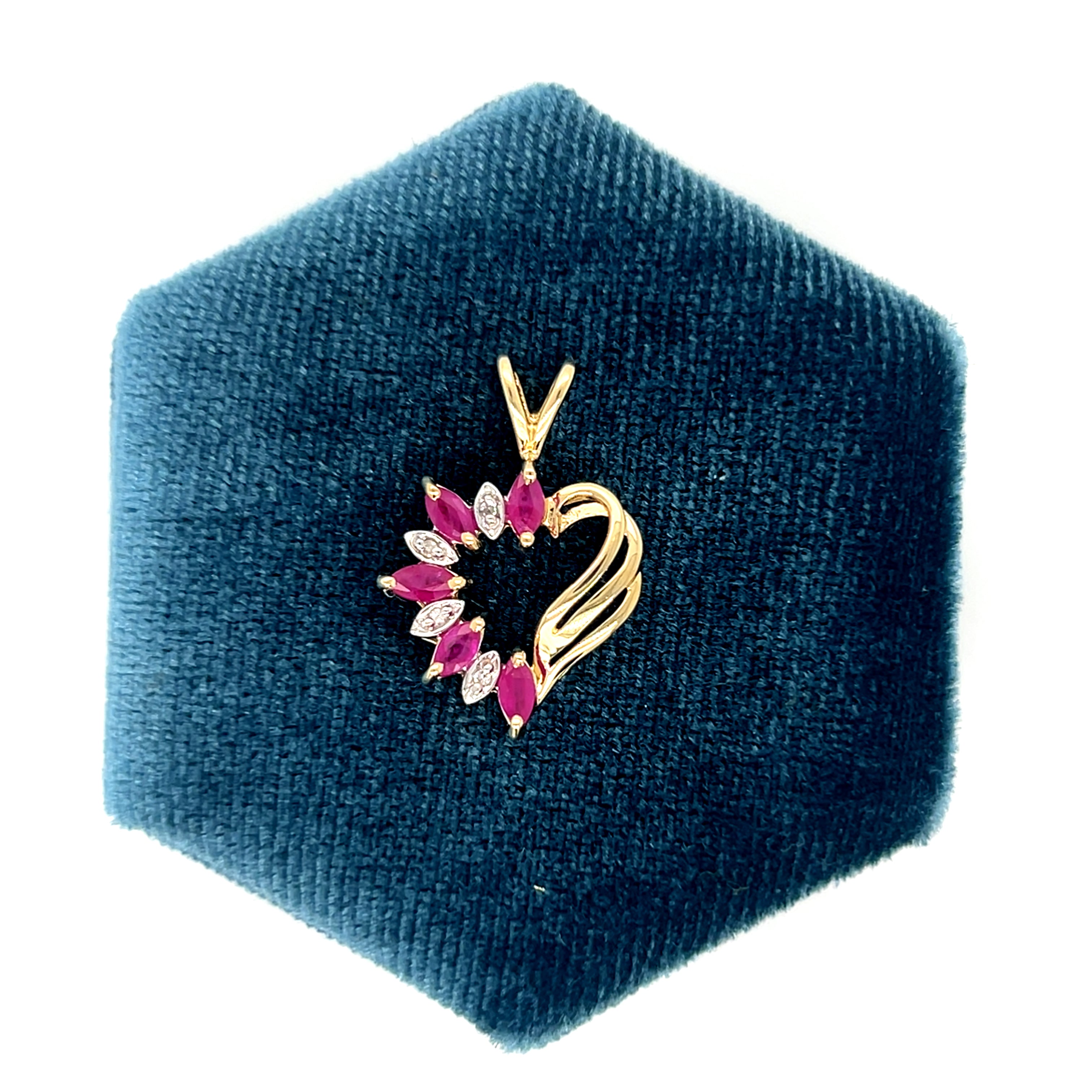 "Carsyn" 14K Yellow Gold 0.55CTW (5) Ruby and Diamond Heart Pendant Charm Estate WG225ZP