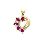 "Carsyn" 14K Yellow Gold 0.55CTW (5) Ruby and Diamond Heart Pendant Charm Estate WG225ZP