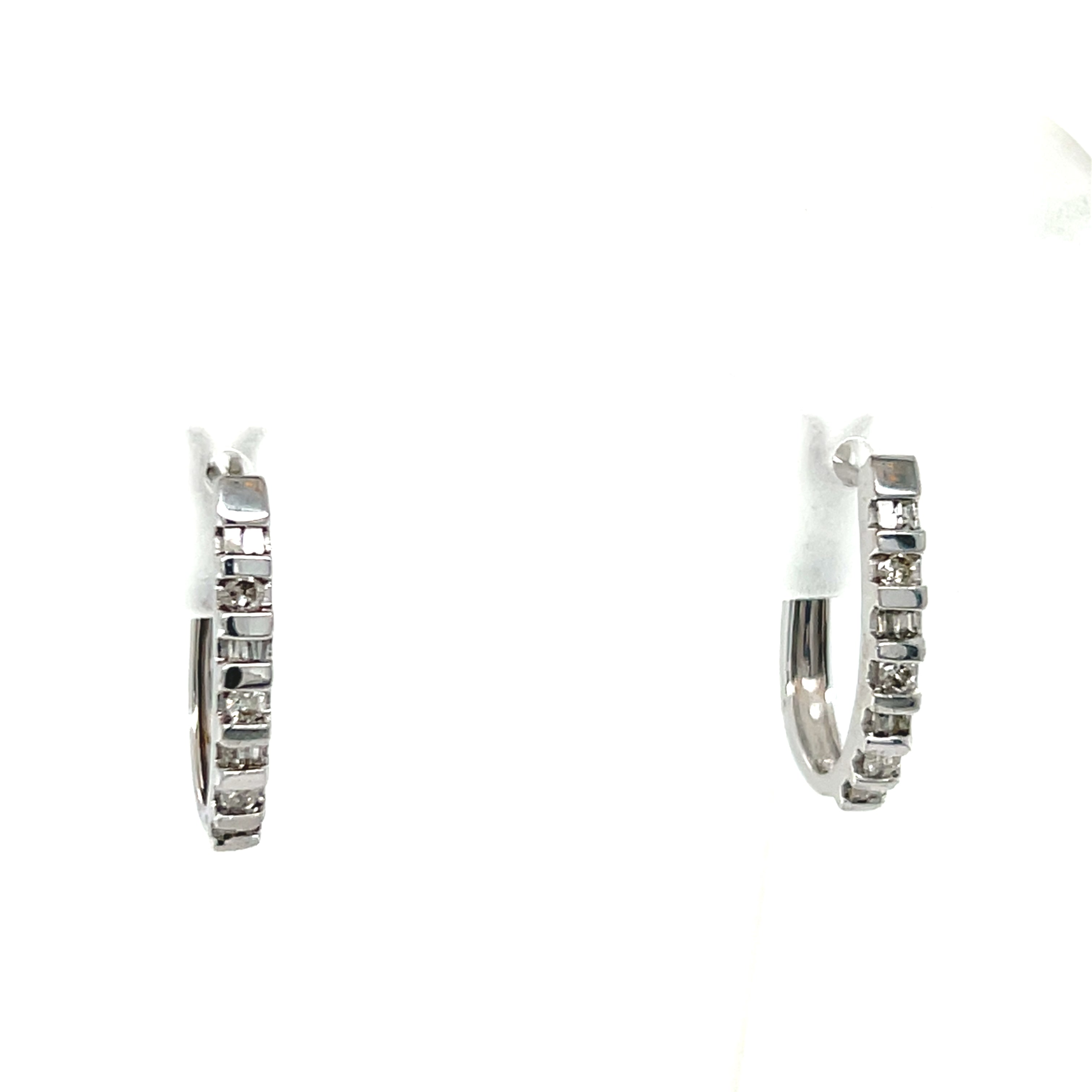 "Becky" 10K White Gold 0.20 Carat Total Weight Diamond Channel Set Hoop Earrings Estate