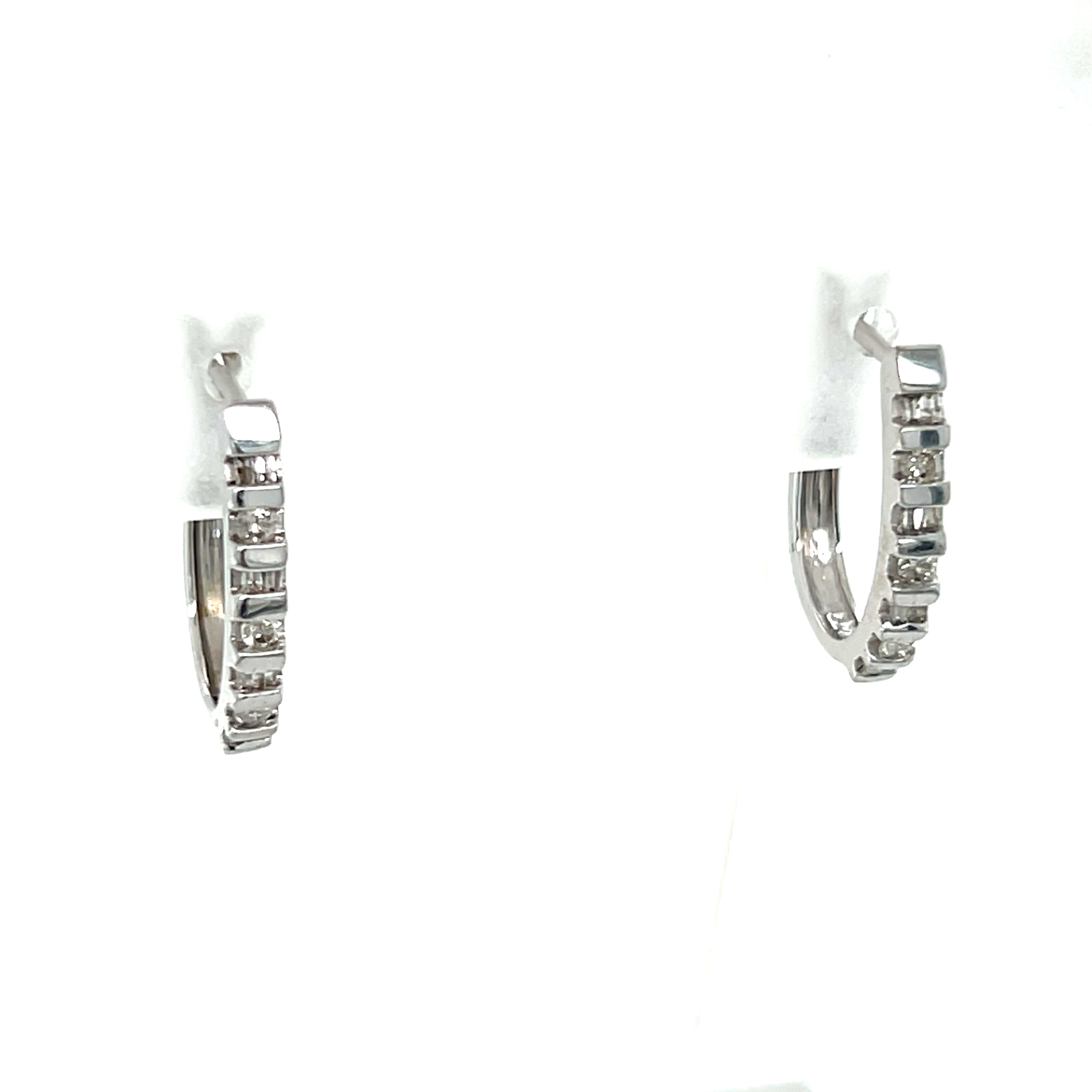 "Becky" 10K White Gold 0.20 Carat Total Weight Diamond Channel Set Hoop Earrings Estate