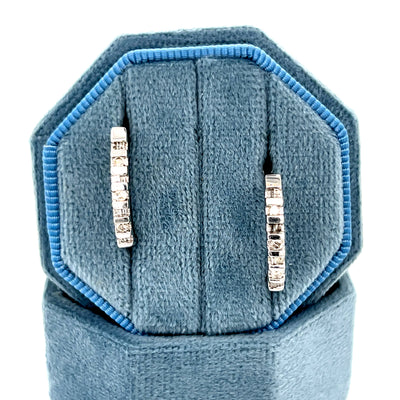 "Becky" 10K White Gold 0.20 Carat Total Weight Diamond Channel Set Hoop Earrings Estate