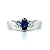 "Bethel" 14K White Gold Sapphire and Diamond Three Stone Ring Estate