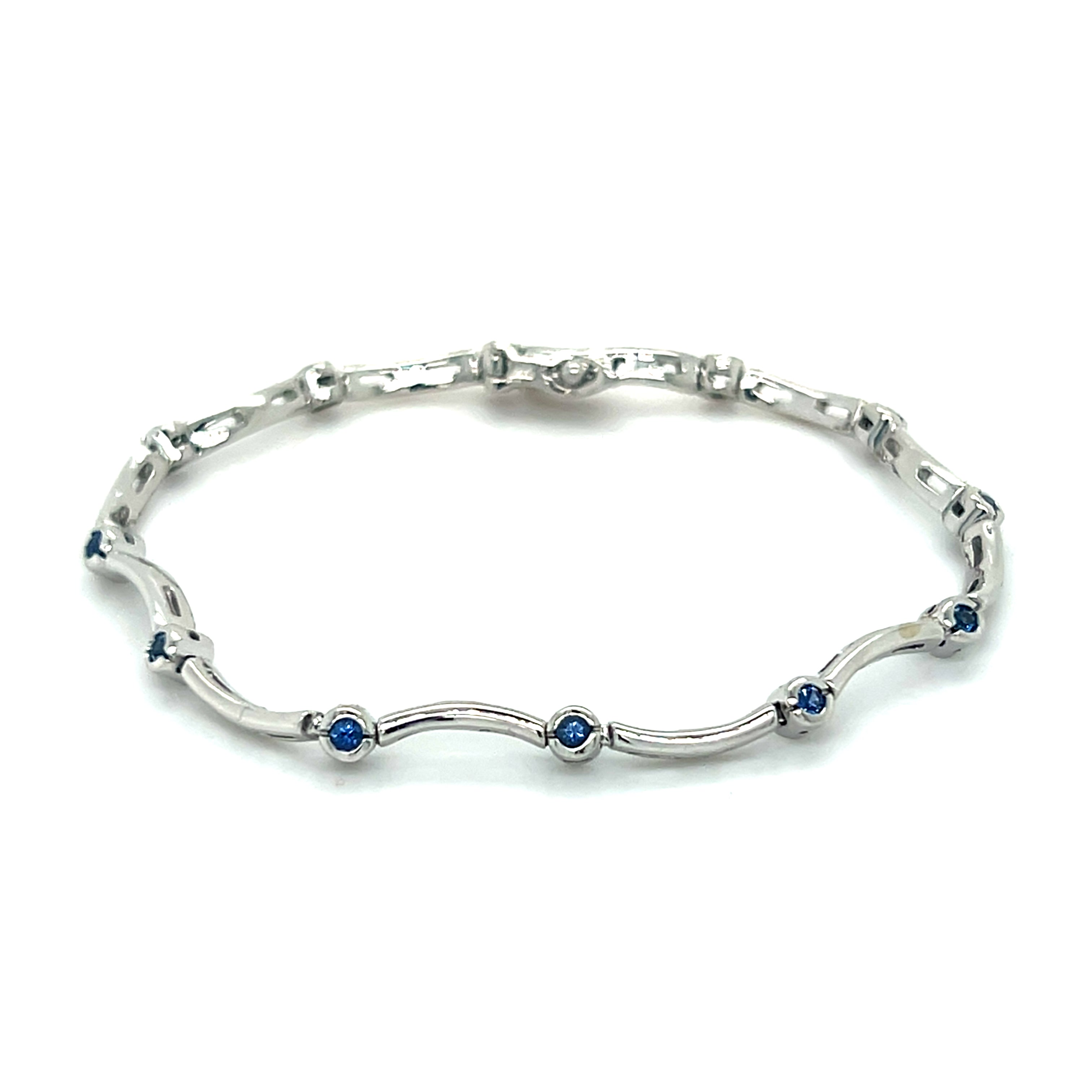 "Birch" 14K White Gold 10.8g 1/2 Total Gem Weight Sapphire Bracelet Estate CYTB225