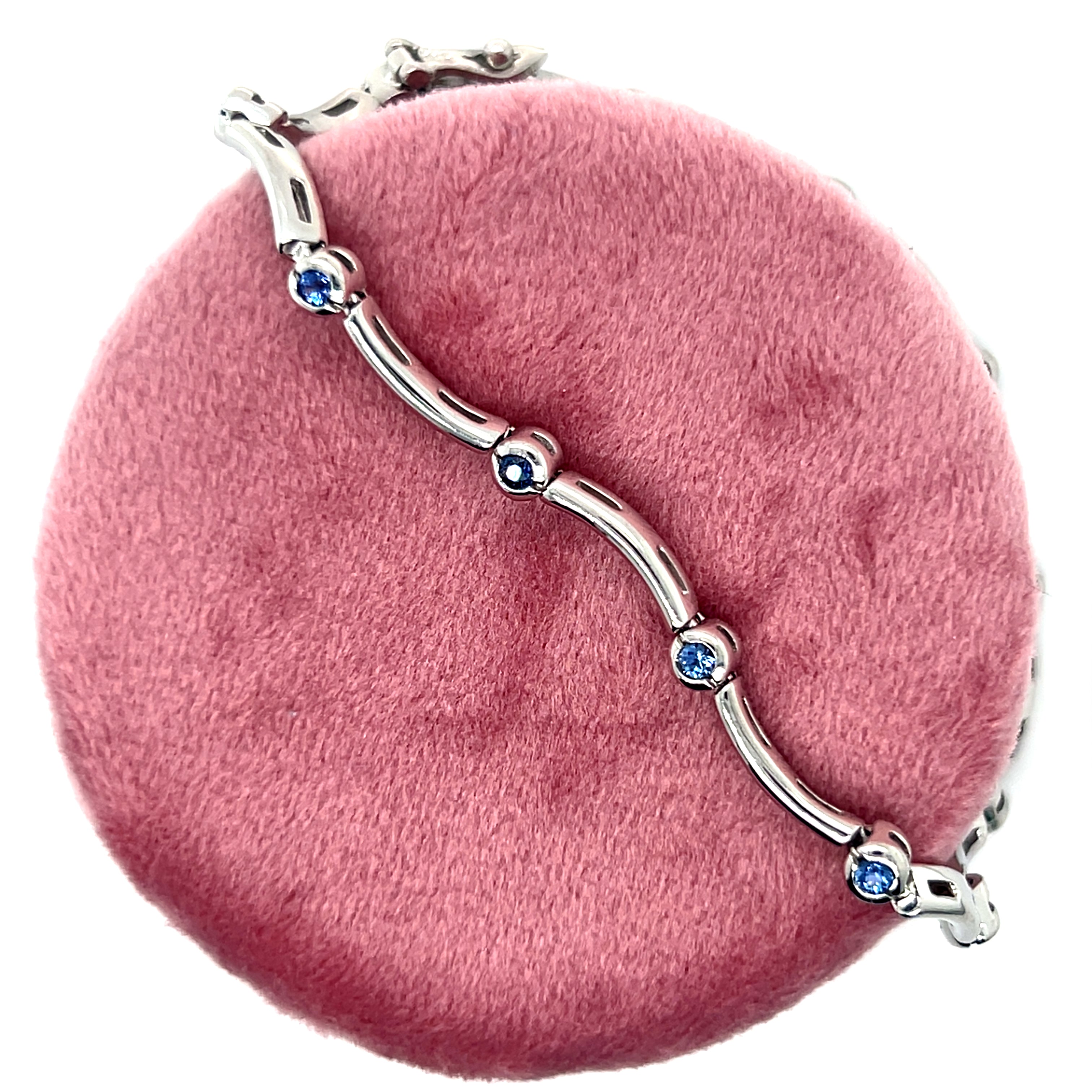 "Birch" 14K White Gold 10.8g 1/2 Total Gem Weight Sapphire Bracelet Estate CYTB225