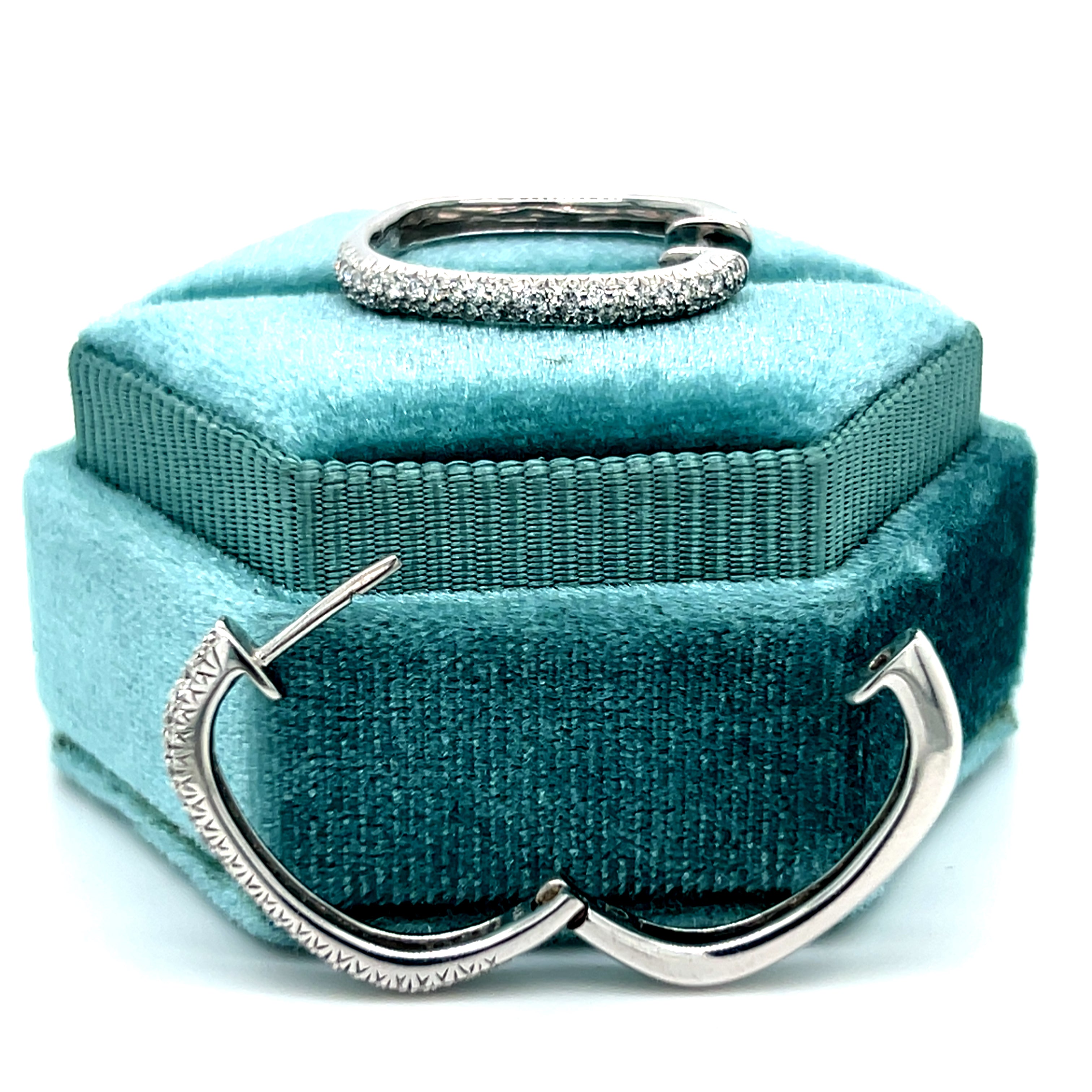 "Blair 14K White Gold ~1.00 Carat Total Weight Diamond Square-Shaped Hoop Earrings Estate
