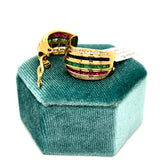"Bows" 18KY Ruby, Emerald, Sapphire, and Diamond Estate Omega Back Earrings