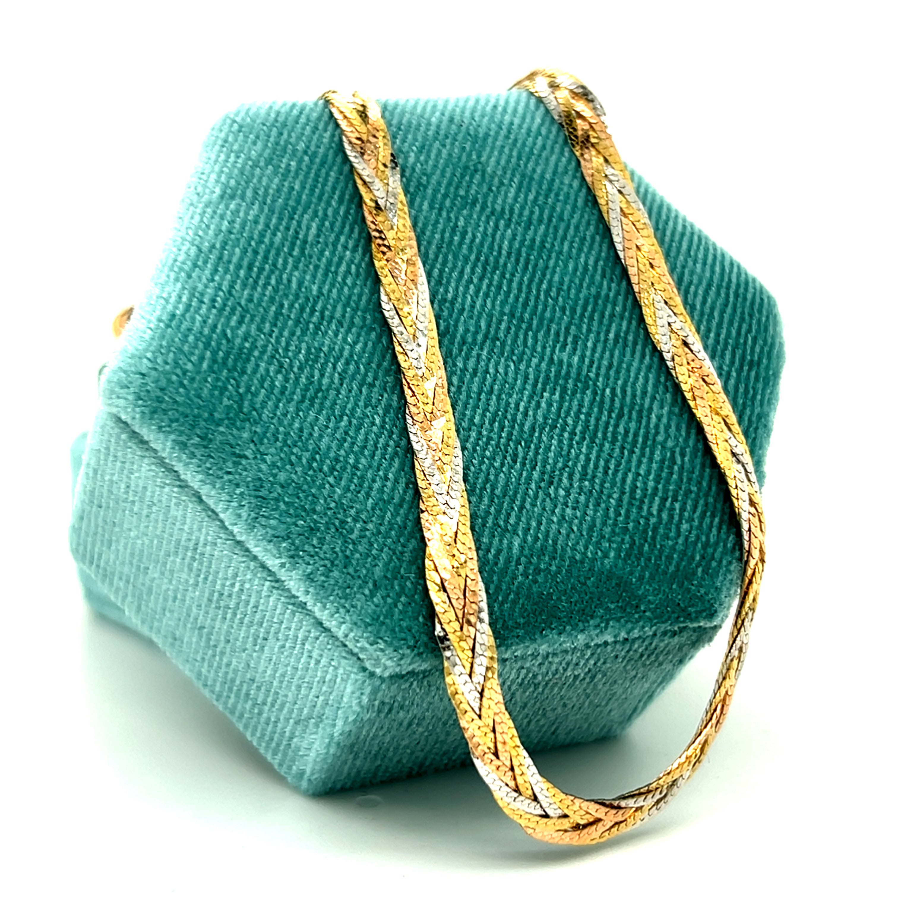 "Brianna" 14K Tri-Tone Braided Herringbone Chain 16" Estate