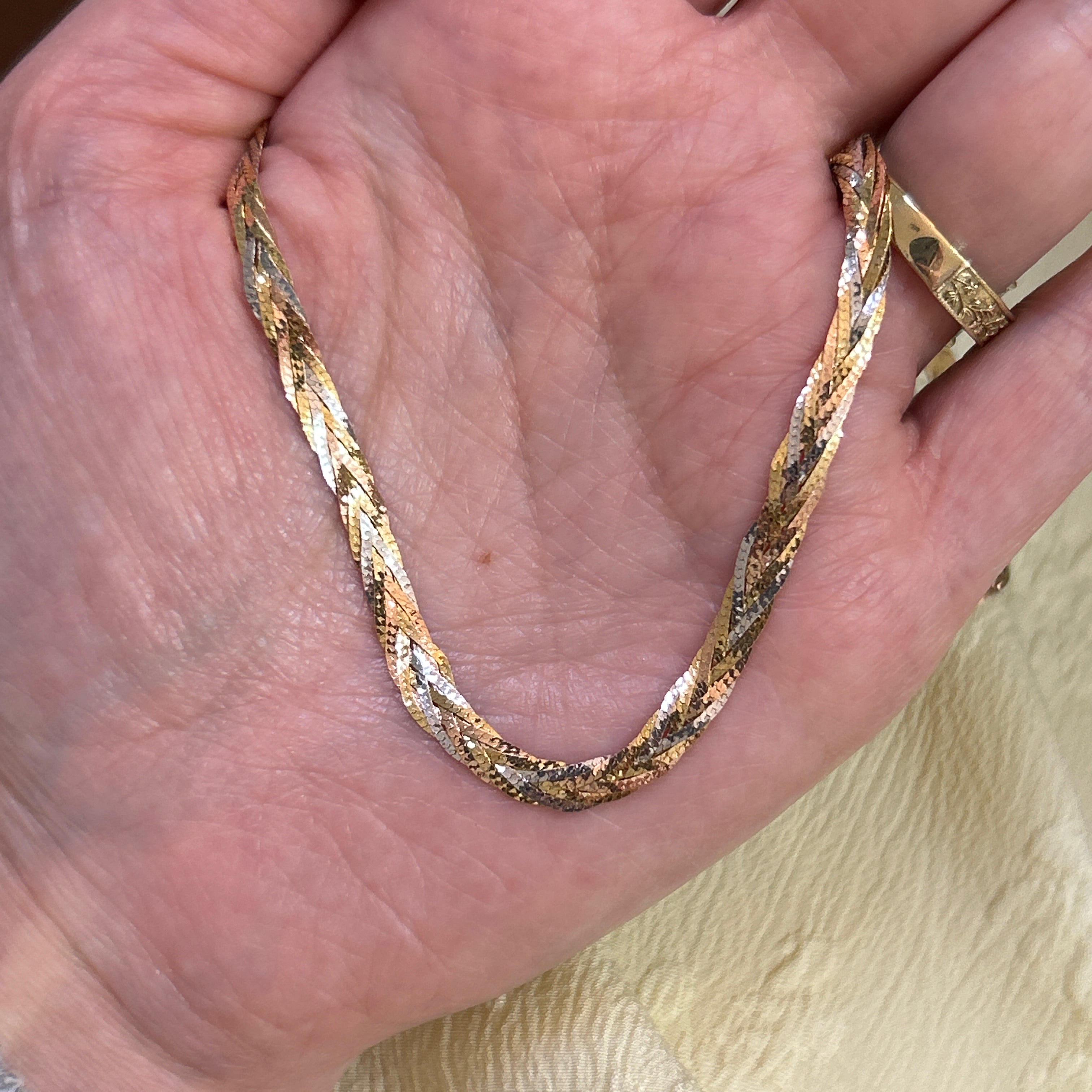 "Brianna" 14K Tri-Tone Braided Herringbone Chain 16" Estate