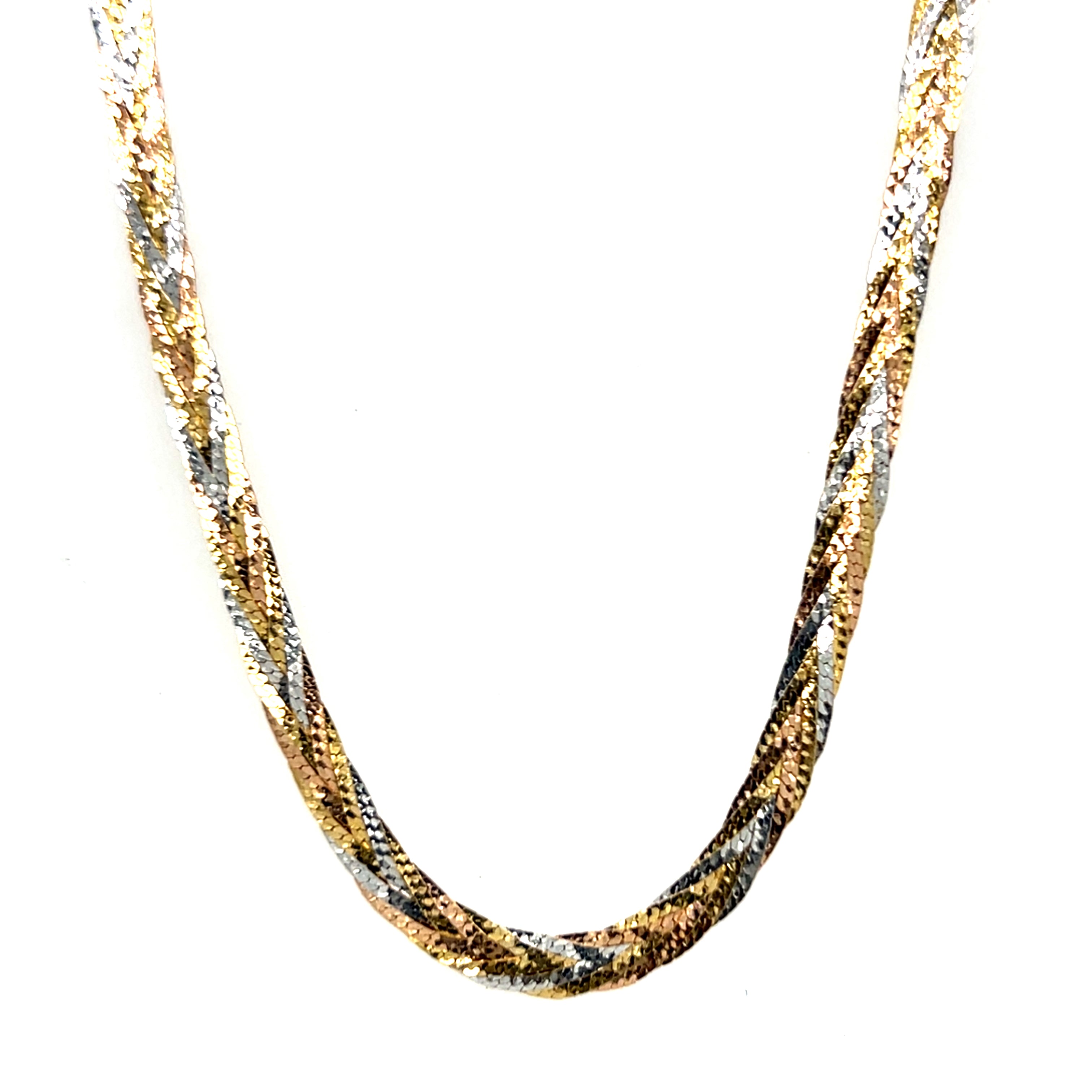 "Brianna" 14K Tri-Tone Braided Herringbone Chain 16" Estate