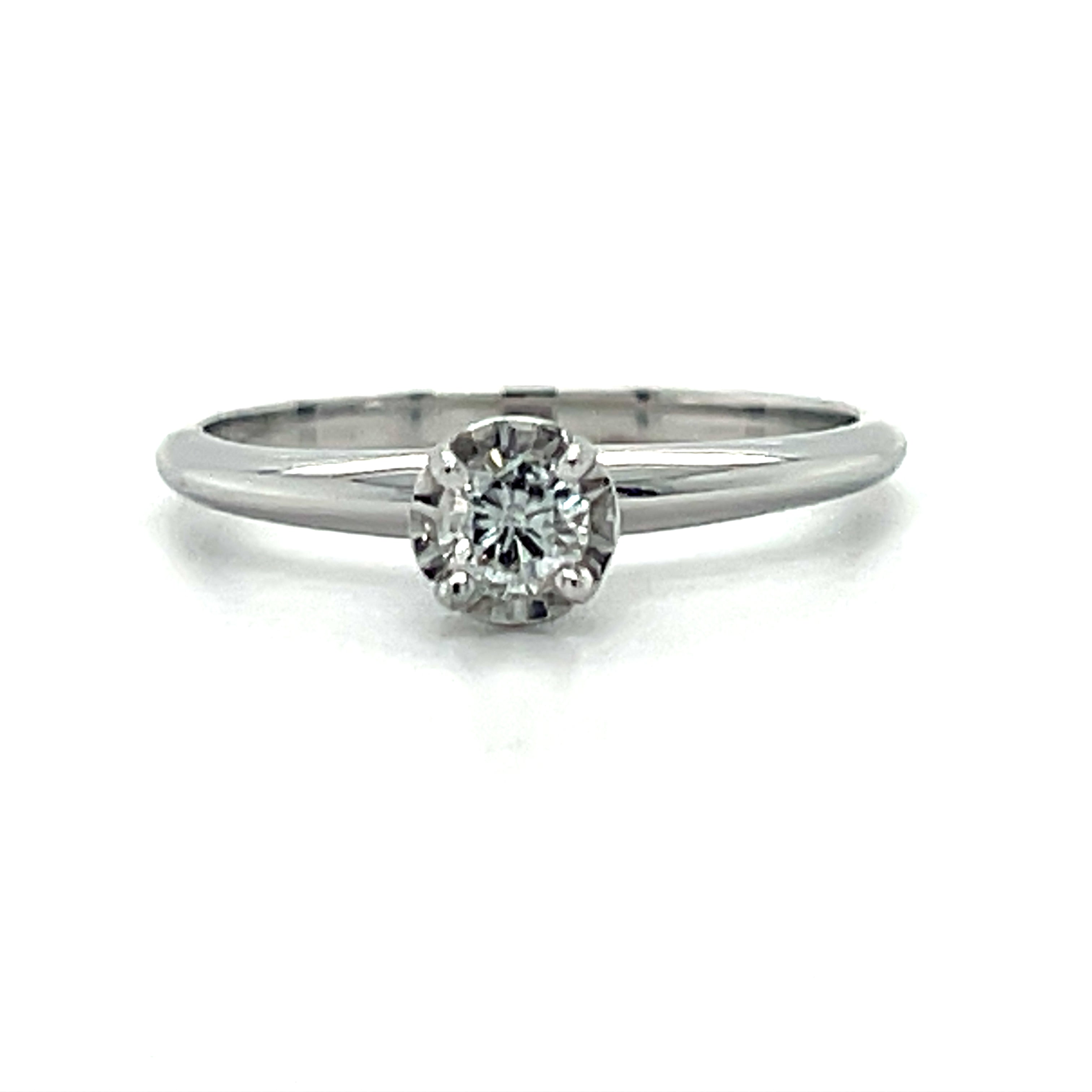 "Berkley" 14K White Gold 0.16CT Diamond Solitaire Illusion Set Bridal Engagement Ring Estate 225LTTVPP