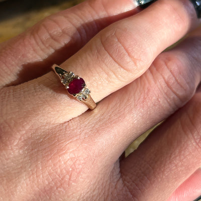 "Cardinal" 14K Yellow Gold 6x4 Oval Ruby and Diamond Ring Estate