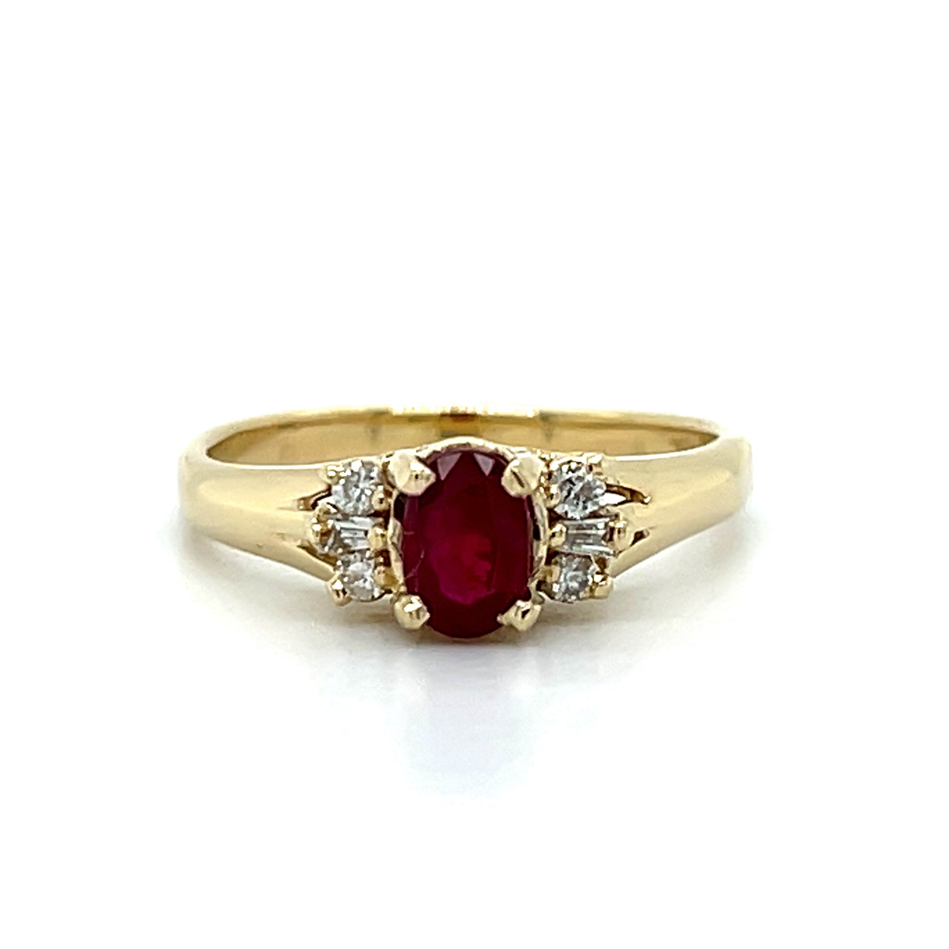 "Cardinal" 14K Yellow Gold 6x4 Oval Ruby and Diamond Ring Estate