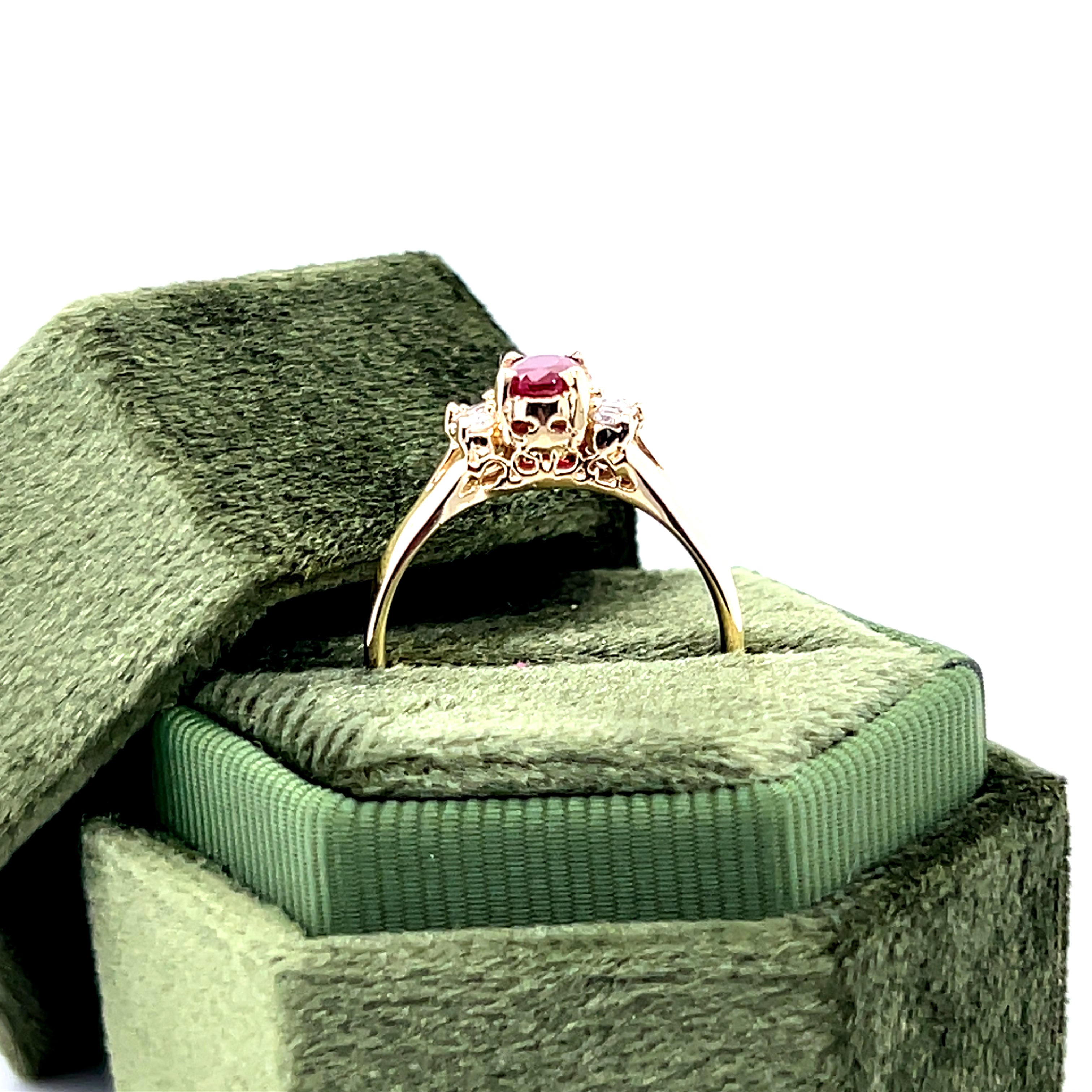 "Cardinal" 14K Yellow Gold 6x4 Oval Ruby and Diamond Ring Estate