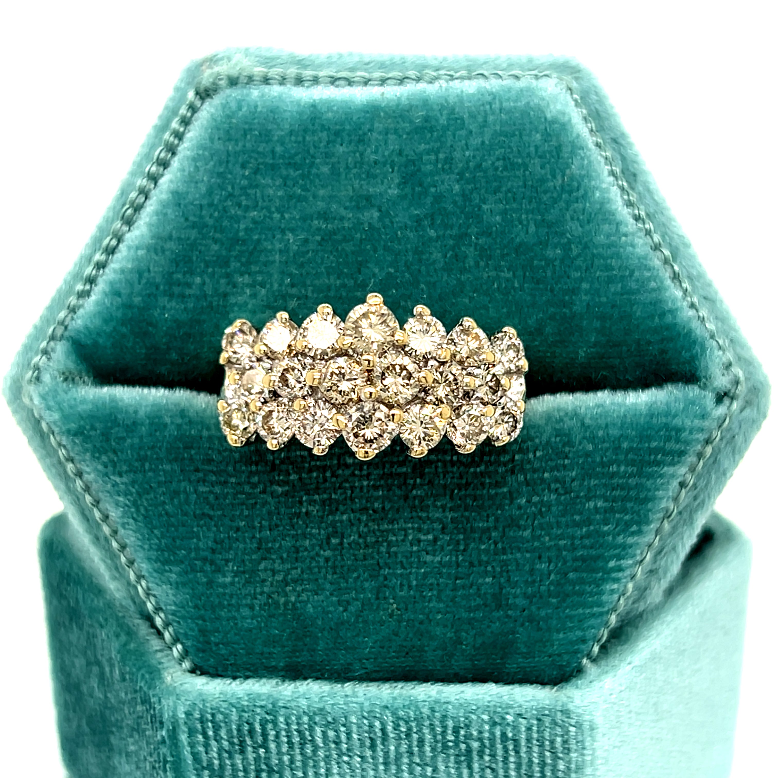 "Cascade" 14K Yellow Gold 1.7 Carat Total Weight (20) Diamond Waterfall Ring Estate