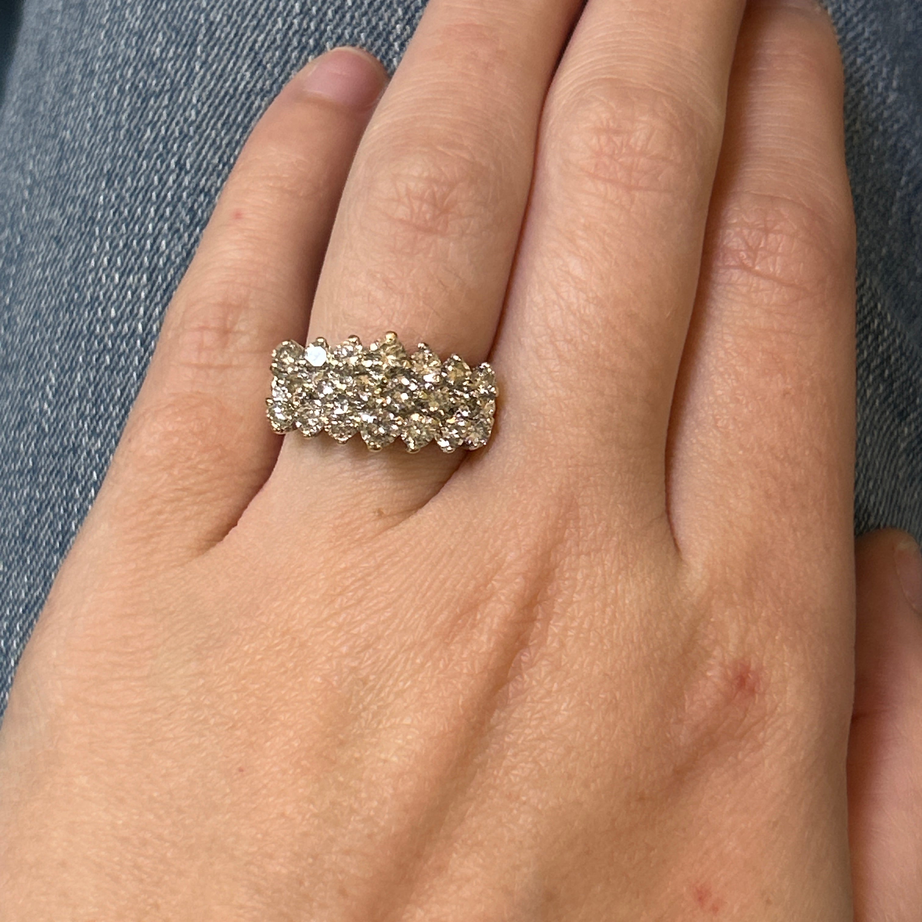 "Cascade" 14K Yellow Gold 1.7 Carat Total Weight (20) Diamond Waterfall Ring Estate