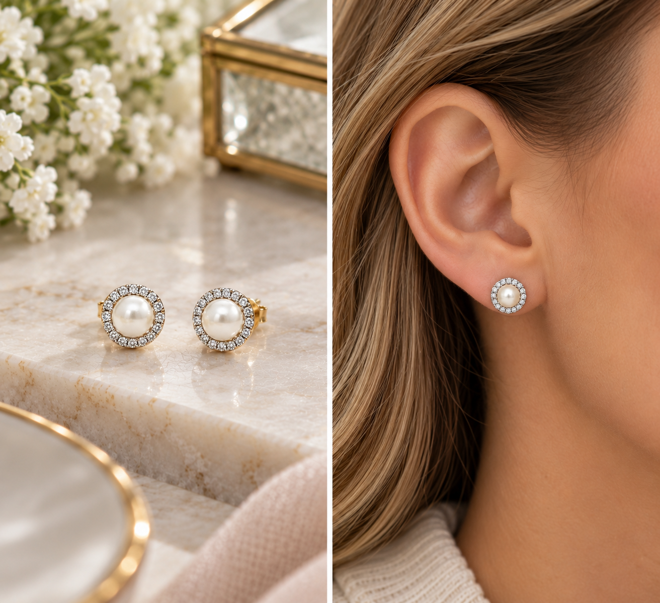 10K Yellow Gold 1/4 Carat Total Weight Diamond and 5mm Pearl Earring