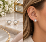 10K Yellow Gold 1/4 Carat Total Weight Diamond and 5mm Pearl Earring