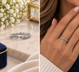 14K White Gold 0.10 Carat Total Weight (20) Round Diamond Twisted Wedding Anniversary Stackable Band Ring.