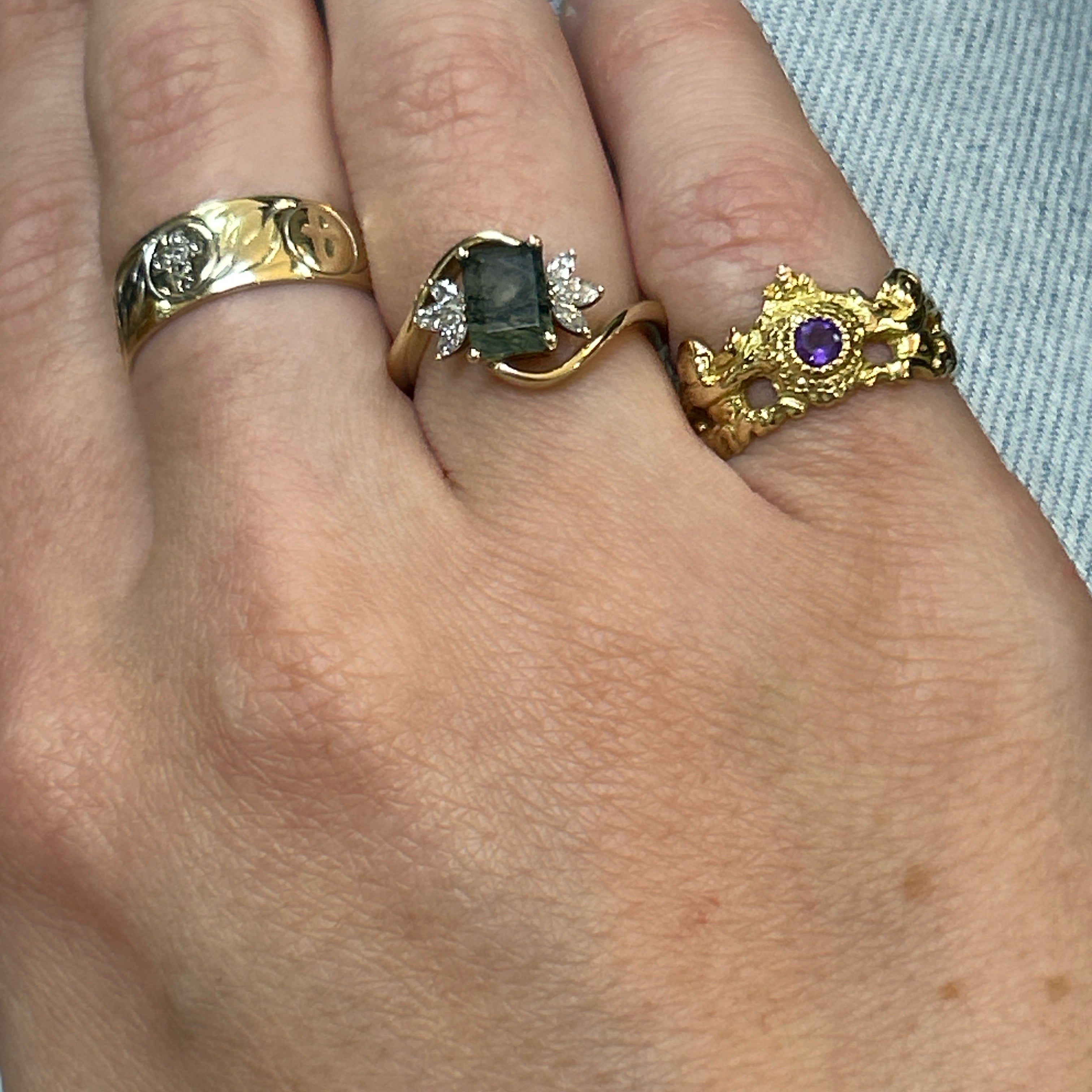 "Clara" 18K Yellow Gold Amethyst Crown Pinky Ring Estate