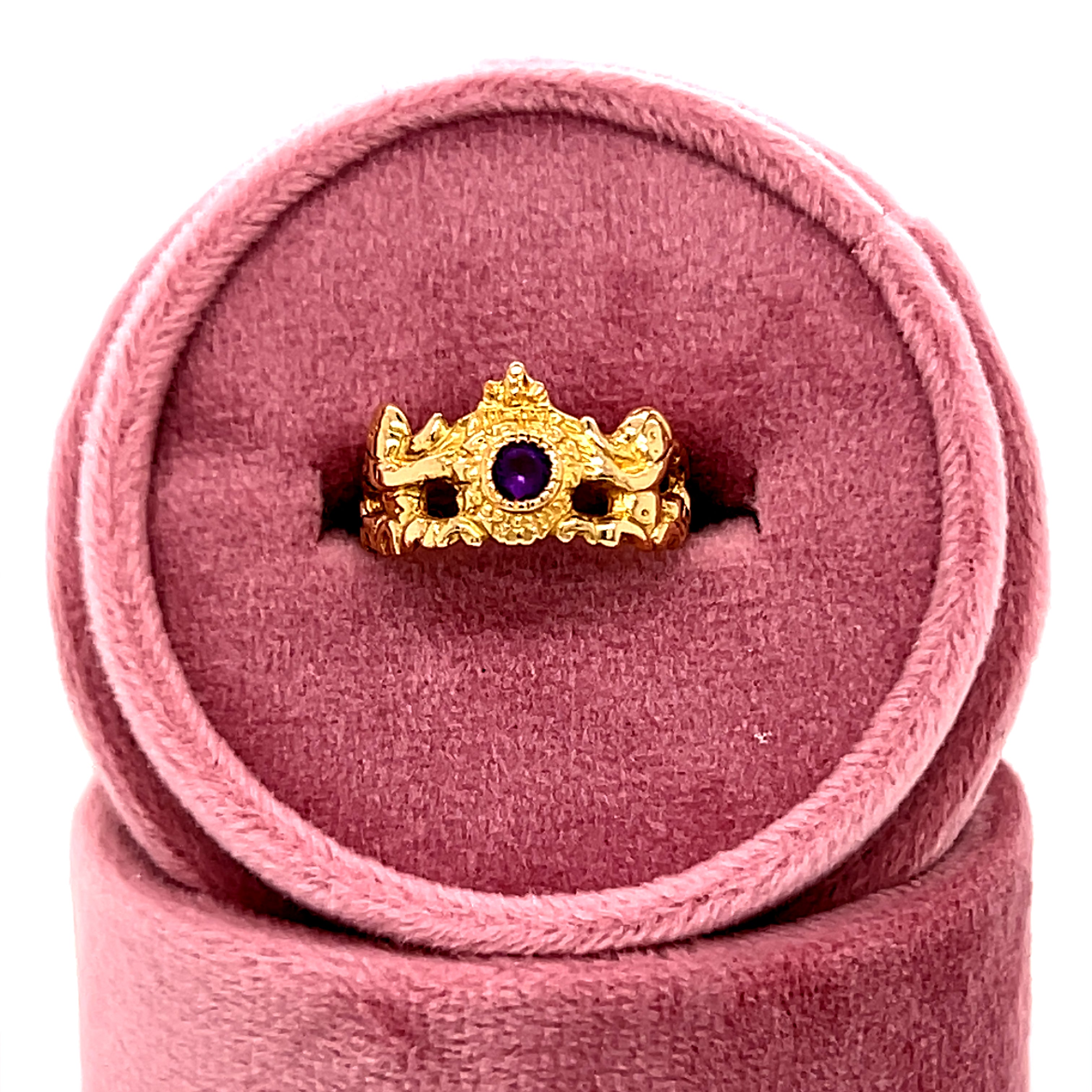 "Clara" 18K Yellow Gold Amethyst Crown Pinky Ring Estate