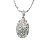 "Clara" 14K White Gold 0.15CTW Diamond Oval Filigree Flower Pendant Estate