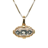 Classic Chassis" 14K Yellow Gold 3-Stone Rose Cut Diamond Pendant Necklace on 14K Yellow Gold 0.80mm Box Chain 16" Estate Vintage Collection 25LOOCTY