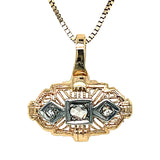 Classic Chassis" 14K Yellow Gold 3-Stone Rose Cut Diamond Pendant Necklace on 14K Yellow Gold 0.80mm Box Chain 16" Estate Vintage Collection 25LOOCTY